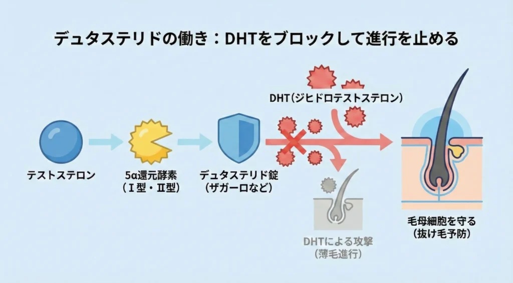 テストステロン→DHT→毛包への影響”図解画像