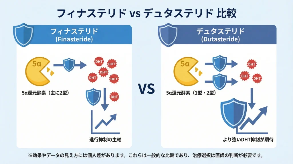 フィナステリド vs デュタステリド 比較イメージ図