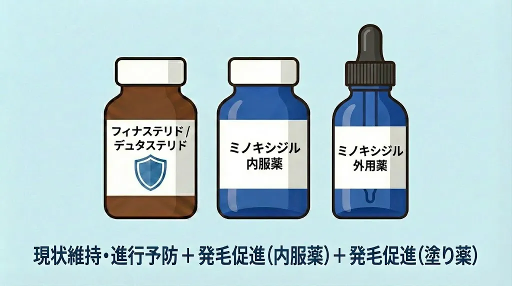 フィナorデュタ+ミノキ内服+ミノキ外用
