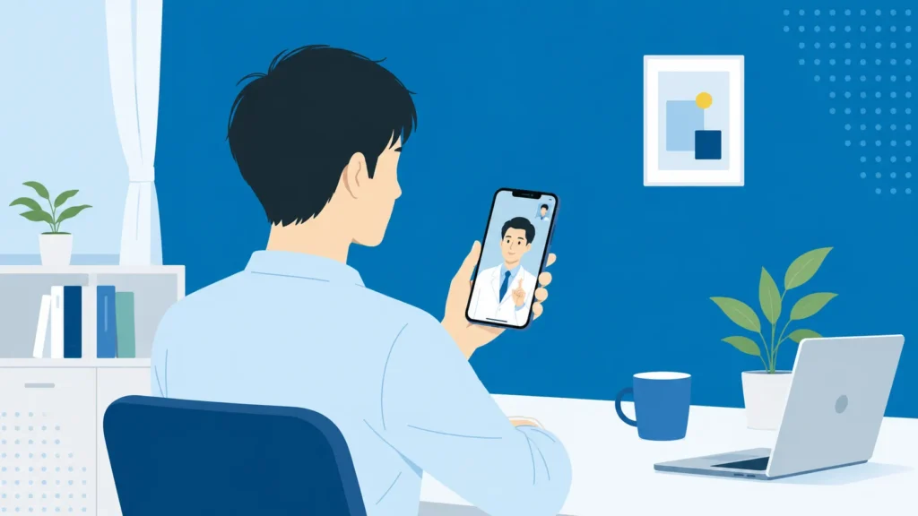自宅でスマホを使ってAGAオンライン診療を受ける男性の画像