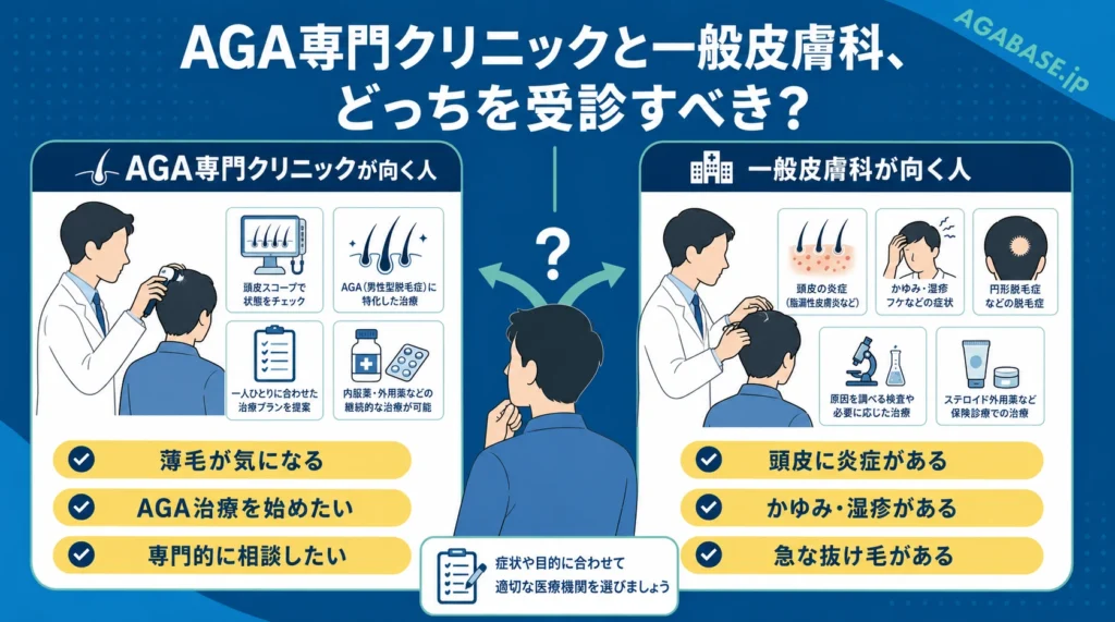 AGA専門クリニックと一般皮膚科の違い画像